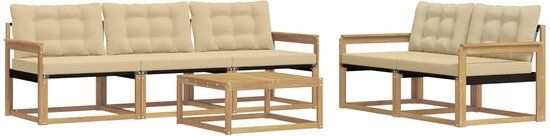 vidaXL - Bank loungeset - 5 zitplekken - Wit en Beige - Acacia Hout