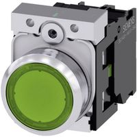 Siemens 3SU11520AB401BA0 3SU1152-0AB40-1BA0 Verlichte druktoets Metalen frontring, Hoogglans, Bedieningsknop vlak Groen