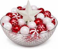 Feeric lights & Christmas Jja Showroom And Head Office Kerstballen - 60x - wit met rood - kunststof - incl. glazen piek - kerstversiering