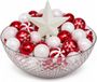 Feeric lights & Christmas Jja Showroom And Head Office Kerstballen - 60x - wit met rood - kunststof - incl. glazen piek - kerstversiering