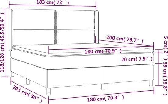 vidaXL Boxspring met matras en LED fluweel donkergrijs 180x200 cm