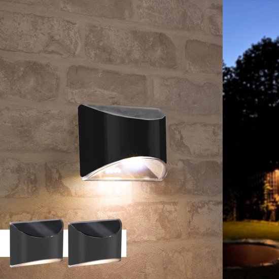 LedKoning Solar wandlamp buiten 'Quinn' - 2 stuks - Downlight - Tuinverlichting op zonne-energie geschikt voor schutting - Zwart