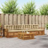 vidaXL - Bank loungeset - 4 zitplekken - Acacia hout - Natuurlijk en beige