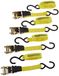 Amazon Basics Spanbanden met Ratel, 4 Stuks, 4,5m x 25mm, 635 kg Capaciteit, Sjorbanden met S-Haken, Automatische Vergrendeling, Snelsluiting, voor Aanhanger, Motor, Lading, Geel