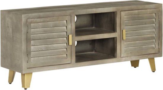 vidaXL Tv-meubel 110x30x48 cm massief mangohout met messing grijs