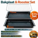 ICQN Oven Bakplaat Set - 3 Stuks - 2x Bakplaat en Rooster voor oven - 445x375x25 en 445x375x50 mm - Geëmailleerd
