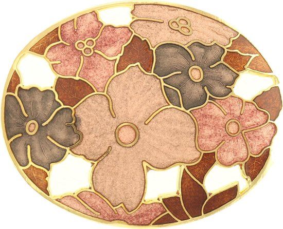 Behave® Broche ovaal bloemen bruin - emaille - dames