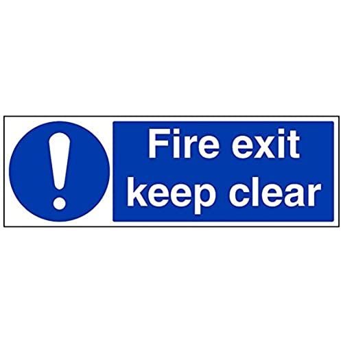 VSafety Fire Exit Keep Clear Mandatory Sign - 600mm x 200mm - Self-Adhesive Vinyl