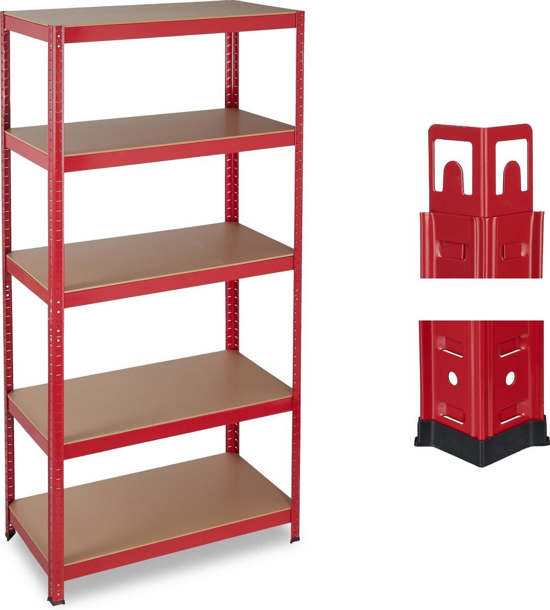 Relaxdays stellingkast rood - opbergrek - tot 875 kg belastbaar - 180 cm hoog rood, Lichtbruin