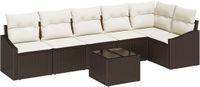 vidaXL Tuinbank Set 7-delig Bruin en Crème Polyrattan