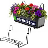 KADAX Bloempothouder voor balustrade, balkon, terras, bloembak, binnen en buiten, plantenstandaard, plantenhouder van staal, bloembakhouder met haken, zwart (breedte: 22 cm)