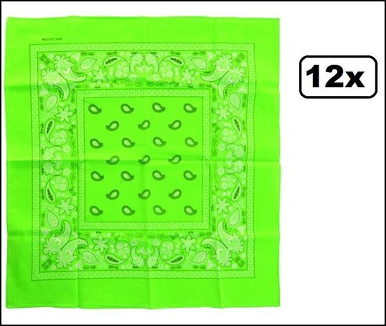 Themaparty 12x Bandana /zakdoek Fluor groen 53 x 53 cm