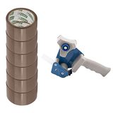 D.RECT Plakband Handafroller met 6 Bruine Rollen Verpakkingstape 50m x 48mm