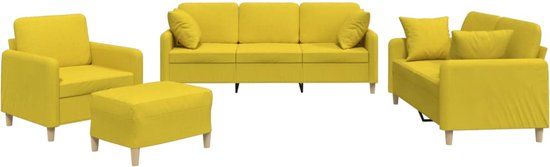 vidaXL 4-delige Loungeset met Kussens Stof Lichtgeel