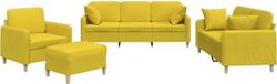 vidaXL 4-delige Loungeset met Kussens Stof Lichtgeel