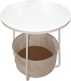Merkloos Relaxdays Ronde bijzettafel met mand van stof, MDF en metaal, wit-beige, H 50 x 45 cm