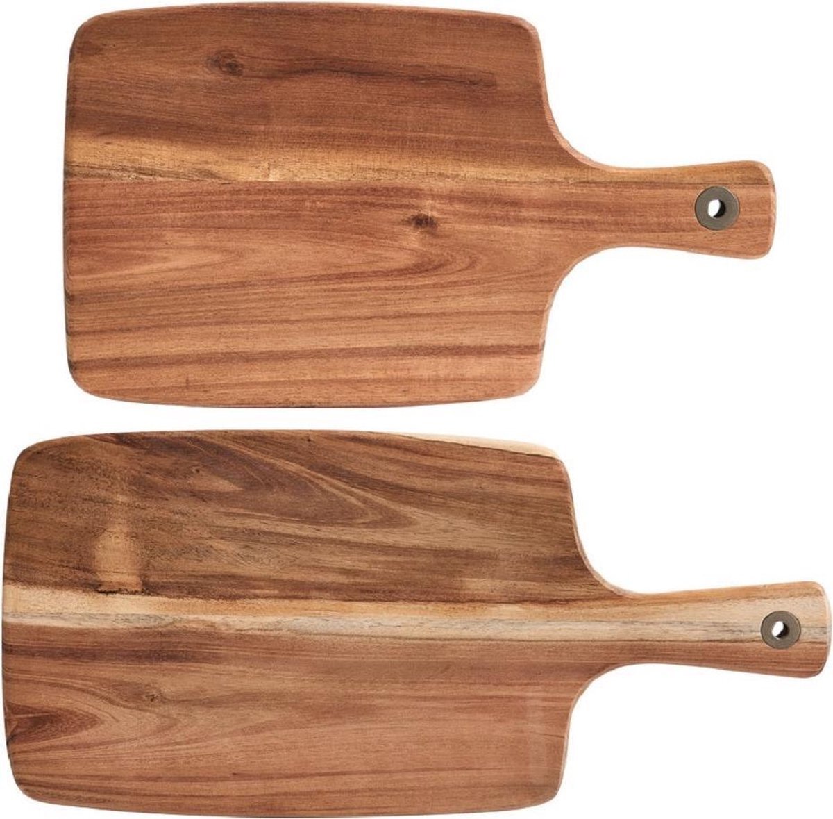 ZELLER 2x Rechthoekige acacia houten snijplanken met handvat 32/42 cm - - Keukenbenodigdheden - Kookbenodigdheden - Snijplanken/serveerplanken - Houten serveerborden - Snijplanken van hout