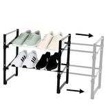 Amig - Uitschuifbaar schoenenrek met 2 lagen - 45,5~80 x 24 x 39,5 cm - Staal en PP-kunststof - Zwart