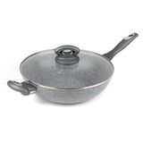 Salter BW02772G Marblestone Collection Wok Pan, Non-Stick, Silicone Coated Bakelite Handle, Suitable for All Hob Types Including Induction, Forged Aluminium, 28cm, Grey