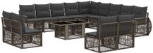 vidaXL Banc de jardin 14 pièces gris et gris foncé poly rotin