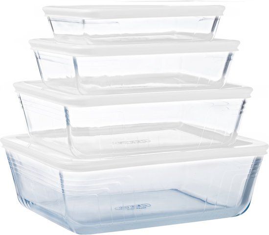 Pyrex Cook & Freeze Ovenschaal met Deksel - Set van 4 Stuks - Glas