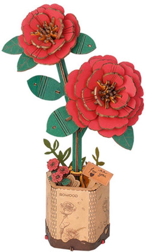 Robotime Red Camellia TW031 - Rode Camelia - Knutselen - DIY - Houten bouwpakket - Volwassenen