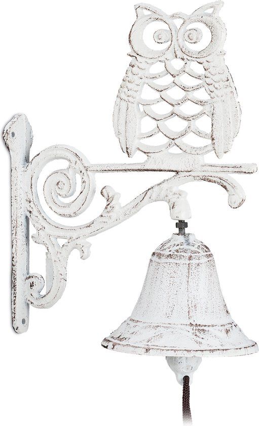 Relaxdays Deurbel Gietijzer - Tuinbel Uil - Wit
