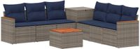 vidaXL Bankstel 2 zitplaatsen Grijs en Marineblauw Poly Rattan en Staal