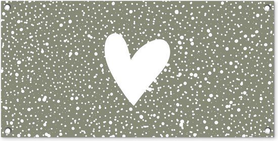 GreatGardenPosters Tuinposter - Liefde - Hart - Quotes - Olijfgroen - Wit - 80x40 cm - Tuindoek - Tuin decoratie