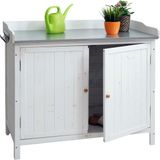 Merkloos Tuinkast met werkblad van dennenhout - Ideaal voor hobbytuinders - FSC-gecertificeerd - 86 x 104 x 52 cm - Wit