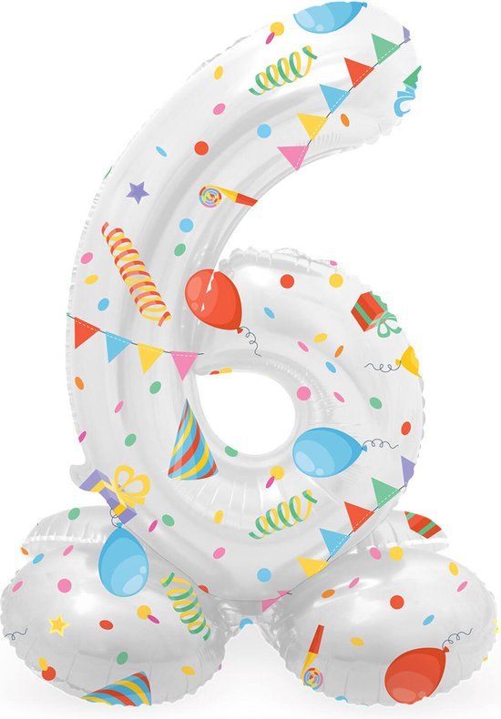Folat Staande Folieballon Cijfer 6 Joyful Party - 41 cm - Multi