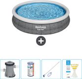 Bestway Fast Set Bestway Rond Opblaasbaar Fast Set Zwembad - Rotanprint - 366 x 76 cm - Inclusief Pomp Filter - Schoonmaakset - Testrips