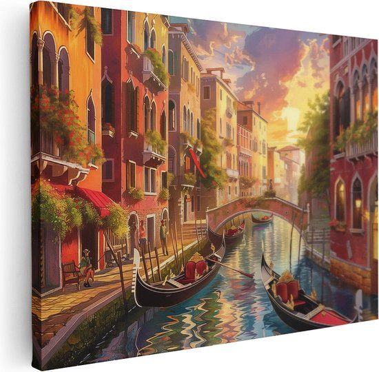 Artaza Canvas Schilderij Gondels op een Kanaal in Venetië - 120x90 - Wanddecoratie - Foto Op Canvas - Canvas Print