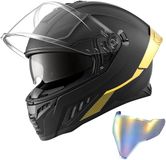 Casque intégral - Casque de moto - Double visière - Pare-soleil intégré - Certifié ECE 22.06 - Compartiment pour haut-parleurs Bluetooth - Taille M - Noir