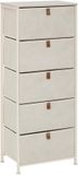 5FIVE Opbergkast Pisa - 5 mandjes - beige - 45 x 30 x 114 cm - metaal/hout/stof