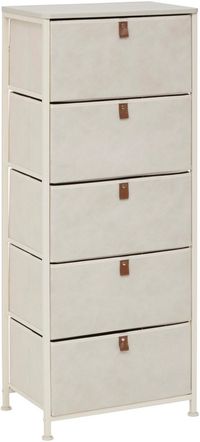 5FIVE Aufbewahrungsschrank Pisa - 5 Körbe - beige - 45 x 30 x 114 cm - Metall/Holz/Stoff