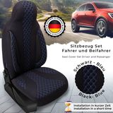 BREMER SITZBEZÜGE Autostoelhoezen voor de auto, compatibel met Hyundai H350, bestuurder en passagiers vanaf 2014, set van 2 stuks, zwart/blauwe naad