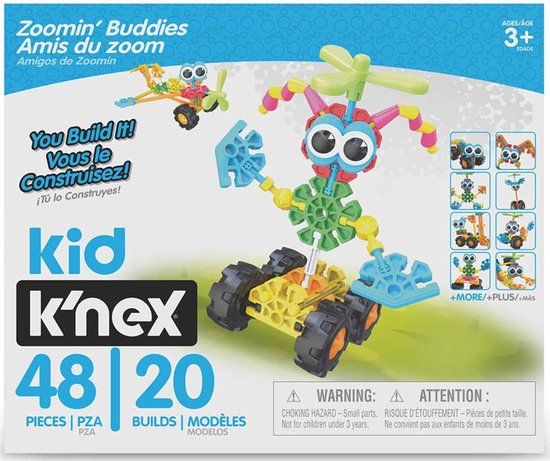 Basic Fun Kid K'NEX ZOOMIN BUDDIES 20 MODEL BUILDING SET - 48 Parts - STEM Toy