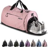 Fitgriff® Roze Sporttas & Reistas V1 met Schoenenvak en Natvak – Travel Bag voor Heren en Dames – Tas voor Reizen, Gym, Fitness en Outdoor (Small)