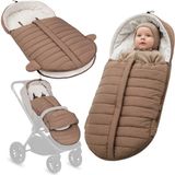 Lionelo Oli – Universele Voetenzak voor Kinderwagen & Buggy – 2in1 voor Reiswieg en Wandelwagen – 101x45 cm, verkort 80x45 cm – Warm tot −20°C – Waterafstotend + UV-filter – openingen voor 5-puntsgordel – Dubbele Rits – Wasbaar 30°C – Bruin