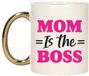 Bellatio Decorations Cadeau koffie/thee mok mama - gouden oor - mam is de baas - 300 ml - Moederdag