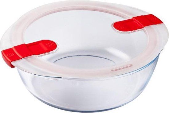 Pyrex Cook & Heat Food Container Round with Lid - 20 x 18cm - Transparent