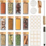 Set de 12 pots à herbes sans marque avec couvercle en bambou et inserts de saupoudrage - 120 ml - Incl. étiquettes et cuillère en bois