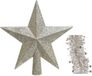 Décoration de Noël Ornement d'arbre de Noël Plastique Paillettes Étoile Couronne 19 cm et Guirlandes Étoiles Lot Perle/Champagne 3x Pièces