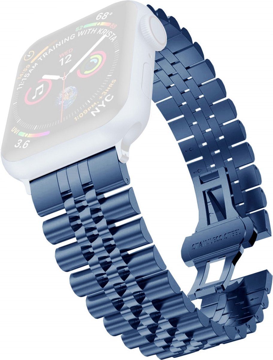 By Qubix Qubix Metalen schakelband - Blauw - Geschikt voor Apple watch 38mm / 40mm / 41mm