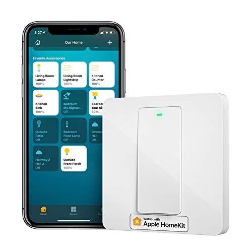 meross MSS510XHK Homekit lichtschakelaar, smart WLAN wandschakelaar, 1 versnelling vereist nulladder, fysieke toetsschakelaar, compatibel met Siri, Alexa, en Google Home, 2,4 GHz, geen hub nodig