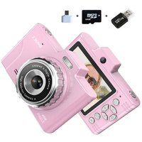 Aiorber Digitale camera, dubbele camera, 4800W, 2,8" IPS-scherm, 8x zoom, 64 GB, met flitser, studentencamera, voor studenten, beginners, roze