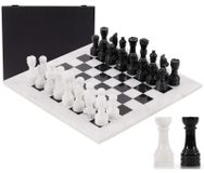 Merkloos Marmer Schaakspel - 38,1 cm - Wit en Zwart - Met Opbergdoos