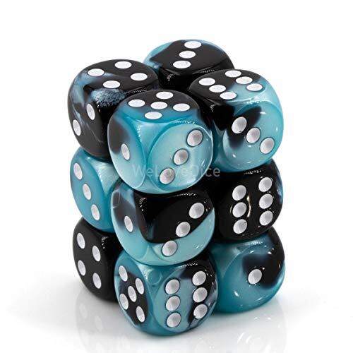 Dice - Gemini - d6 16mm Chessex D6 16mm Black & Shell w/Wit (12) Nieuw