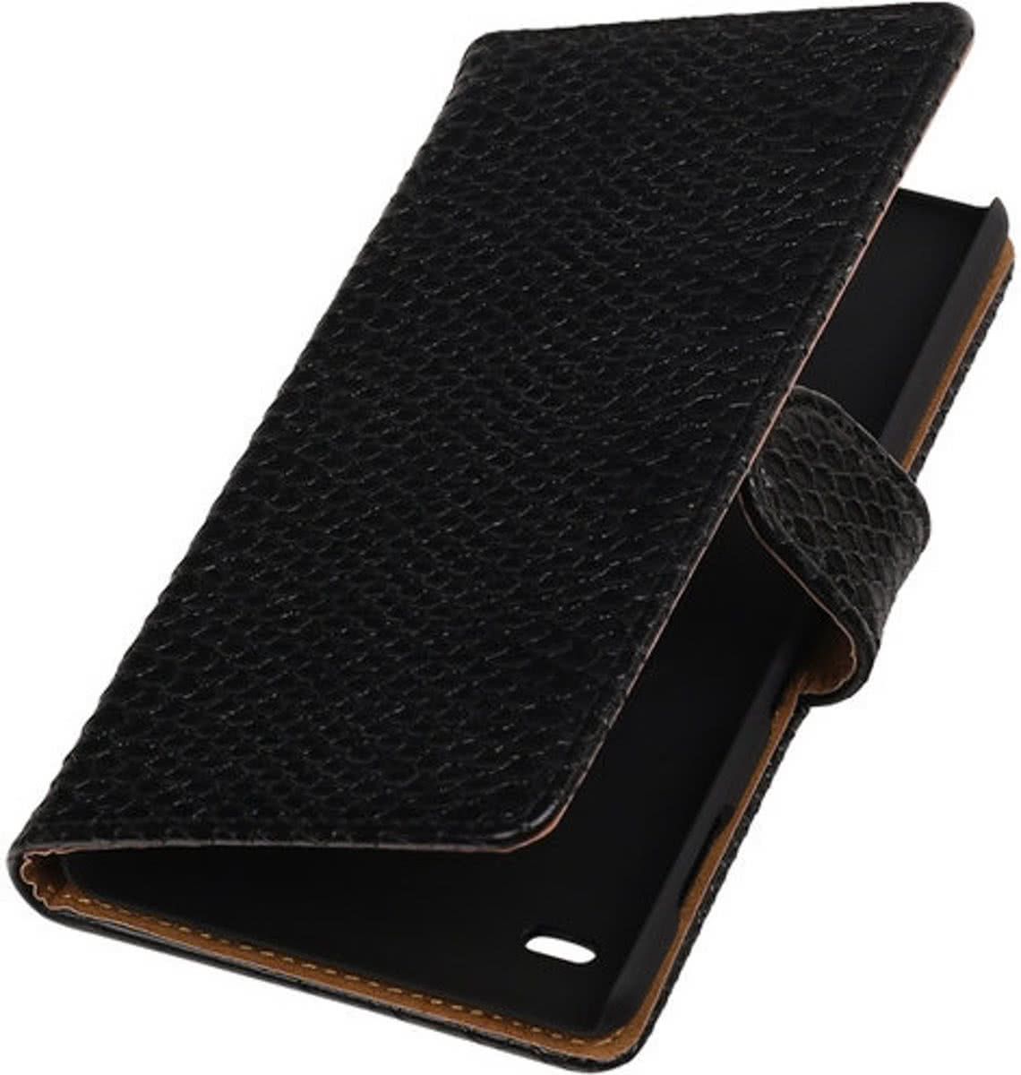 Best Cases Huawei Ascend Y550 - Slang Zwart Booktype Wallet Hoesje